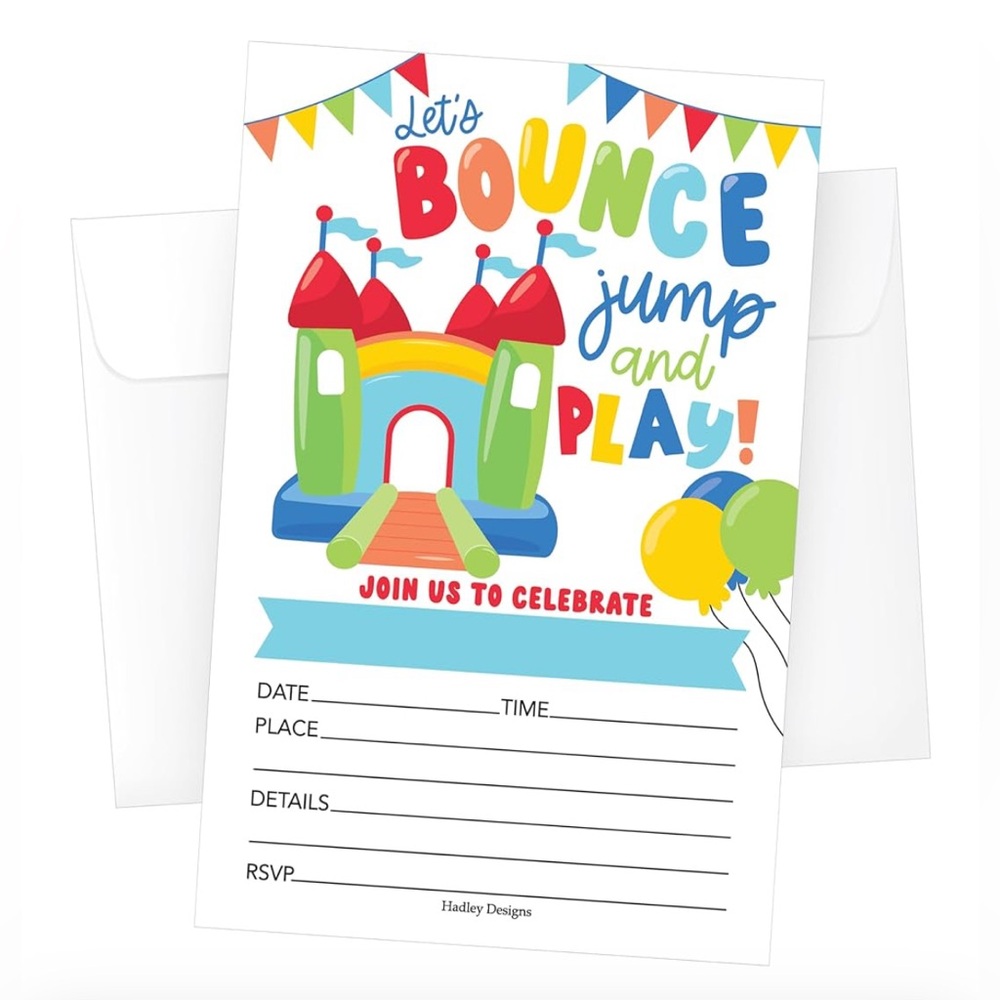 NEW Hadley Designs 15 Birthday Party Invitations Let's House Bounce jump & play